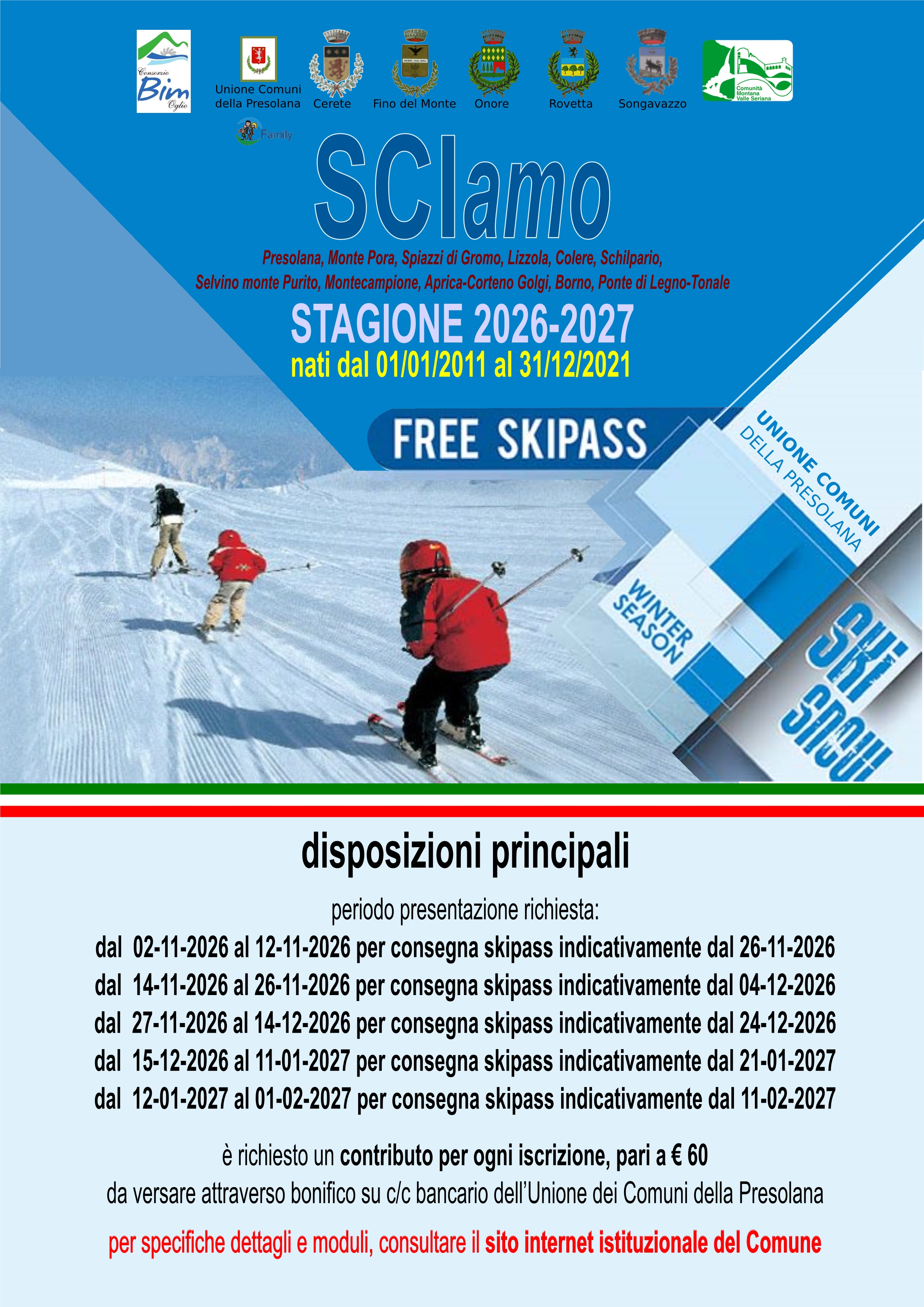 Progetto Free Skipass - Stagione Invernale 2026-2027